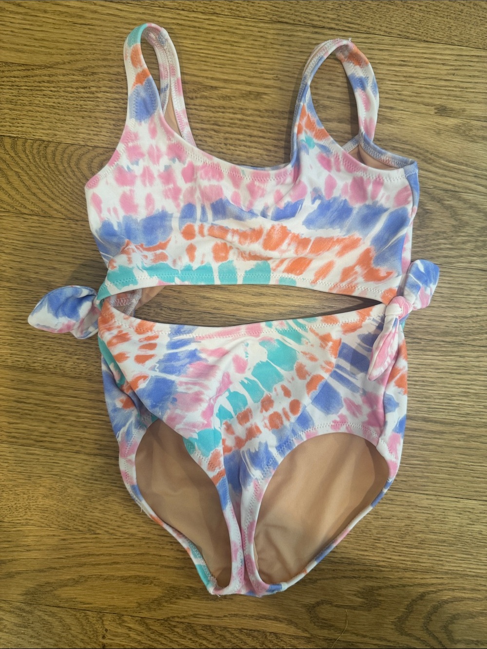 J Crew Crewcuts Tie-Dye Cutout One-Piece Swimsuit in Pink, Blue & Coral. Size 3